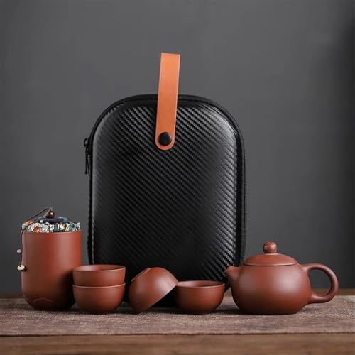 chinesisches Teeservice, chinesische Keramik-Teetasse, Lila Sand Teetassen Tragbare Keramik Teekanne Set Outdoor Reise Gaiwan Tee Tassen Tee Zeremonie Teetasse Feines Geschenk Kung Fu Tee Set Teekanne von LVUNZJCA