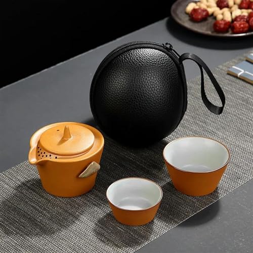 chinesisches Teeservice, chinesische Keramik-Teetasse, Reise-Teeset-Tragetasche Gaiwan Teekanne Teetassen The Ru Kiln Quick Pass Cup 1 Kanne 2 Tassen Outdoor-Keramik-Kung-Fu-Teeset Teekanne (Color : von LVUNZJCA