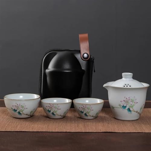 chinesisches Teeservice, chinesische Keramik-Teetasse, Ruyao Kuaike-Tasse, Keramik, ein Topf, drei Tassen, Automontage, for den Außenbereich, handgezeichnet, einfache tragbare Tasche, Reise-Kung-Fu-Te von LVUNZJCA