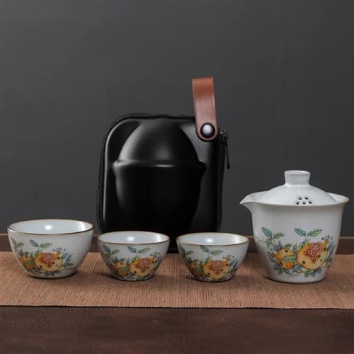 chinesisches Teeservice, chinesische Keramik-Teetasse, Ruyao Kuaike-Tasse, Keramik, ein Topf, drei Tassen, Automontage, for den Außenbereich, handgezeichnet, einfache tragbare Tasche, Reise-Kung-Fu-Te von LVUNZJCA