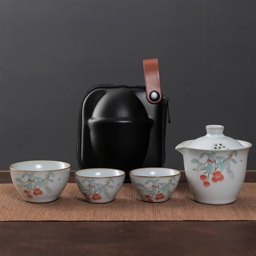 chinesisches Teeservice, chinesische Keramik-Teetasse, Ruyao Kuaike-Tasse, Keramik, ein Topf, drei Tassen, Automontage, for den Außenbereich, handgezeichnet, einfache tragbare Tasche, Reise-Kung-Fu-Te von LVUNZJCA