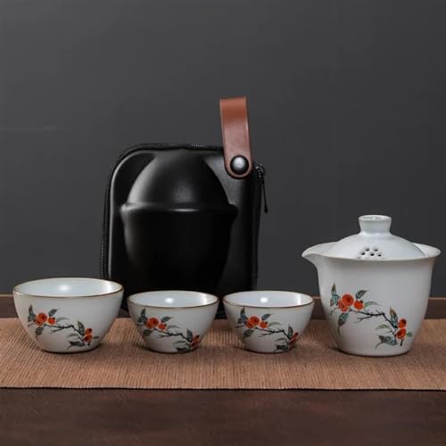 chinesisches Teeservice, chinesische Keramik-Teetasse, Ruyao Kuaike-Tasse, Keramik, ein Topf, drei Tassen, Automontage, for den Außenbereich, handgezeichnet, einfache tragbare Tasche, Reise-Kung-Fu-Te von LVUNZJCA