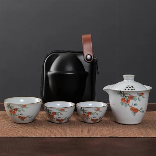 chinesisches Teeservice, chinesische Keramik-Teetasse, Ruyao Kuaike-Tasse, Keramik, ein Topf, drei Tassen, Automontage, for den Außenbereich, handgezeichnet, einfache tragbare Tasche, Reise-Kung-Fu-Te von LVUNZJCA