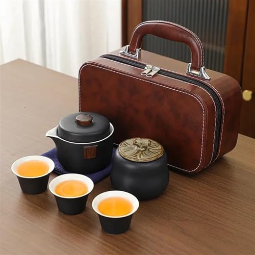 chinesisches Teeservice, chinesische Keramik-Teetasse, Schwarze Keramik-Reisetee-Set, tragbar, eine Kanne, drei Tassen, Keramik-Express-Tasse, Kung-Fu-Tee-Set, Büro, Geschäftsgeschenk, Teekanne ( Colo von LVUNZJCA