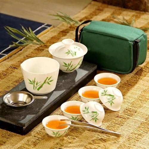 chinesisches Teeservice, chinesische Keramik-Teetasse, Set Chinesische Reise Kung Fu Tee-Set Keramik Tragbare Teetasse Porzellan Service Gaiwan Tee Tassen Becher Tee Zeremonie teekanne Teekanne ( Colo von LVUNZJCA