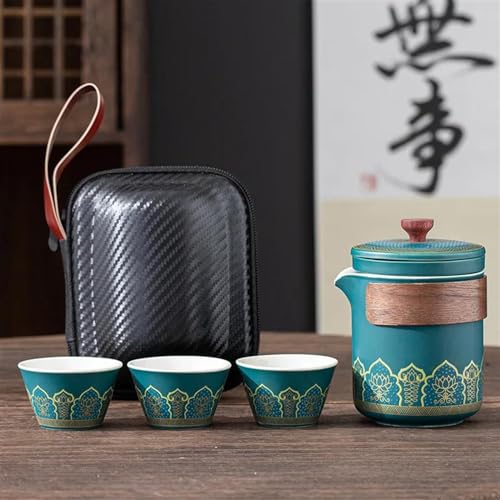 chinesisches Teeservice, chinesische Keramik-Teetasse, Tragbares Reise-Teeset, Mini-Set, lila Sand, Outdoor-Reisen, Camping, Express-Tasse, Glas-Teekanne, Teetrinkausrüstung, Teekanne (Color : Green von LVUNZJCA