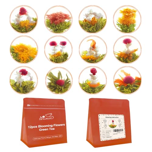 LWXLJMJZC – 12 Stück einzeln verpackter blühender Tee Blooming Tea, Jasminblütentee, grüner Tee mit Blumen – Geschenke für Teeliebhaber (12 verschiedene Geschmacksrichtungen) von LWXLJMJZC