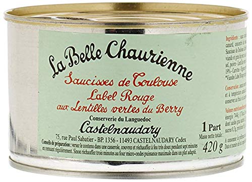 Saucisses de Toulouse aux Lentilles vertes du Berry, Label Rouge, Toulouser Würstchen mit grünen du Berry Linsen, französischer Linseneintopf, La Belle Chaurienne,420gg von La Belle Chaurienne