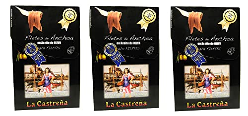 La Castreña Kantabrische Anchovis in Olivenöl RR-120 10-12 Filets [PACKUNG 3 EINHEITEN] von La Castreña