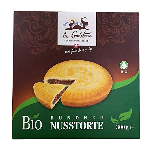 Bündner Nusstorte Bio, aus Bergbienenhonig, Baumnüssen & Schweizer Butter (1 x 300g) von La Conditoria