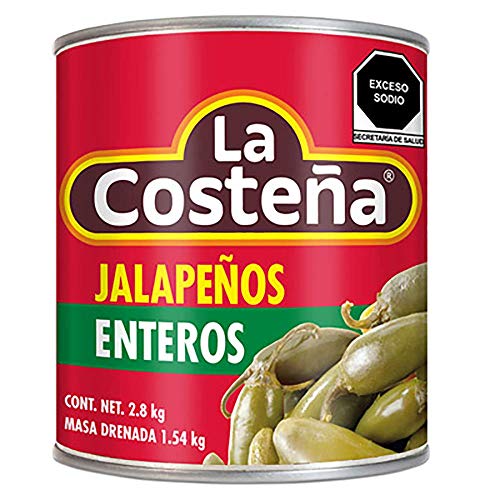 La Costena Jalapeno Enteros ganz Mexikanische Küche | die beliebteste Chilischote | mild bis mittelscharf | Als Beilage zu Fleischgerichten oder Tortillas | Hervorragender Geschmack, 2800 Gramm von La Costeña