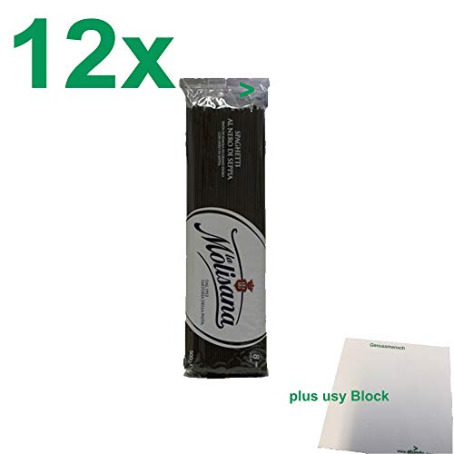 La Molisana Nudeln "Spaghetti al Nero di Seppia" 12er Pack (12x500g) + usy Block von La Molisana