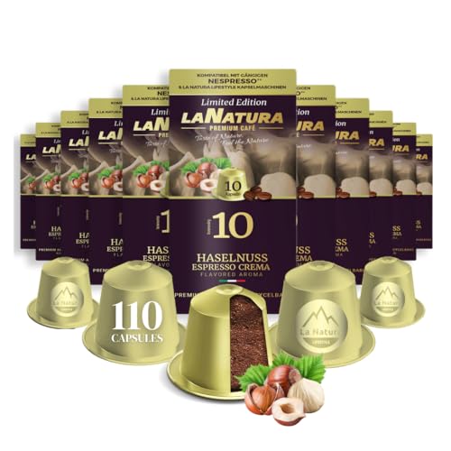 Kaffee Haselnuss Espresso Crema Premium Aromatisierter 110 Aluminium Kaffeekapseln | 100% Recycelbar | La Natura Lifestyle von La Natura LIFESTYLE