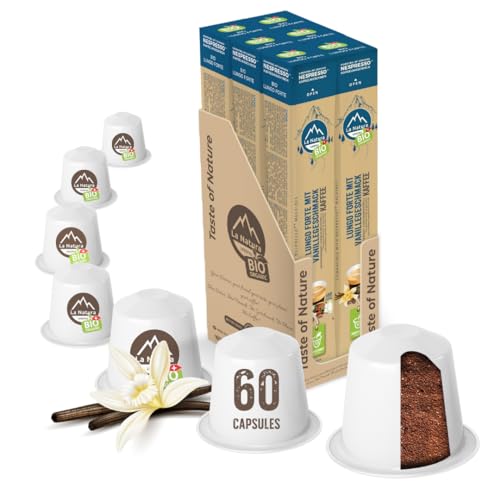 LUNGO FORTE VANILLE BIO Kaffee - 60 Kaffeekapseln | La Natura Lifestyle | biobasiert | 100% industriell kompostierbar | Nespresso®*³ kompatible Kaffeekapseln von La Natura LIFESTYLE