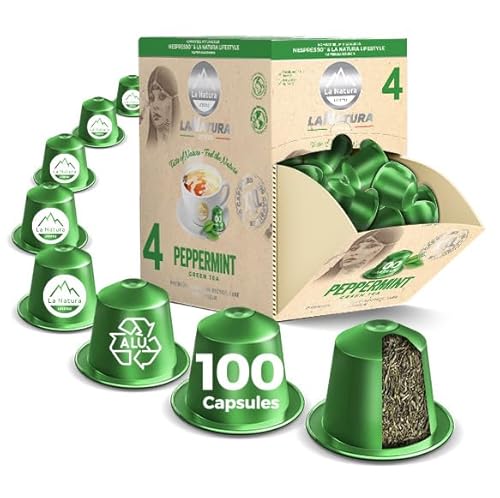 PREMIUM PFEFFERMINZ TEE, 100 Teekapseln kompatibel mit Nespresso Kapselmaschinen, intensiver und natürlicher Pfefferminzgeschmack für ein belebendes Erlebnis, by La Natura Lifestyle von La Natura LIFESTYLE