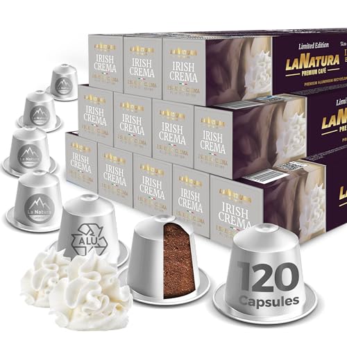 Premium IRISH CREAM KAFFEE Espresso/Crema, 120 Kaffeekapseln - kompatibel mit Nespresso Maschinen, Irischer Crema Kaffee, 100% recycelbar, by La Natura Lifestyle von La Natura LIFESTYLE