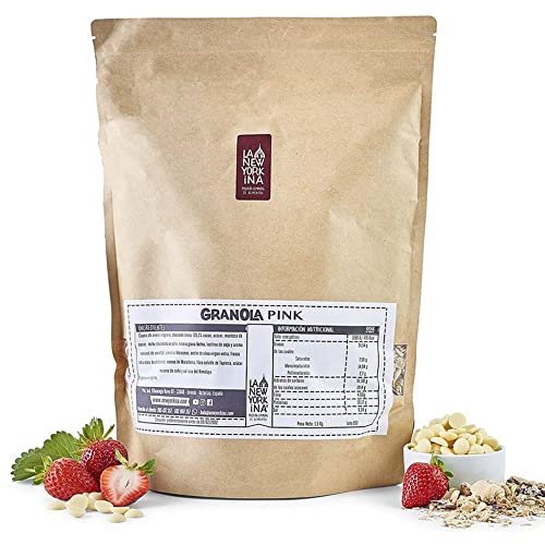 Granola mit Weißer Schokolade und Erdbeeren Glutenfrei 1,5 Kilo - Gebacken mit Extra Vergine Olivenöl - Naturprodukte - 100% Handwerkliche Verarbeitung - Recycelbare Verpackung - La Newyorkina von La Newyorkina