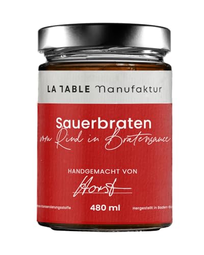 LA TABLE MANUFAKTUR Badischer Sauerbraten vom Rind 480 ml | frische Zutaten | Genuss & Restaurant für Zuhause | von Spitzenköchen gekocht | 12 Monate ungekühlt haltbar von La Table Manufaktur