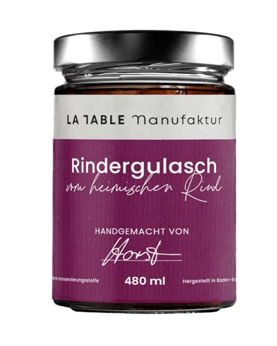 LA TABLE MANUFAKTUR Rindergulasch 480 ml | regionales Rindfleisch | frische Zutaten | Genuss & Restaurant für Zuhause | von Spitzenköchen gekocht | 12 Monate ungekühlt haltbar von La Table Manufaktur