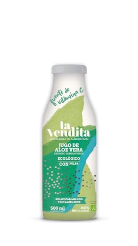 La Vendita Reiner Aloe Vera-Saft mit Fruchtfleisch. Aloe Vera-Direktsaft Bio. 100% biologischer Natursaft. Detox-Getränk in 0,5-Liter-Glasflasche von La Vendita