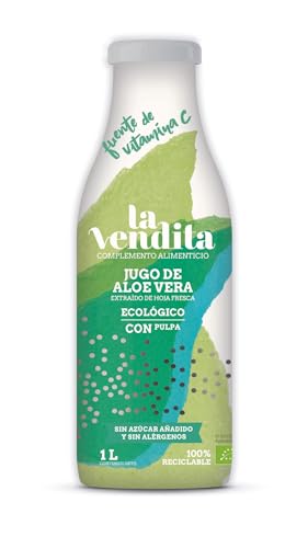 La Vendita Reiner Aloe Vera-Saft mit Fruchtfleisch. Aloe Vera-Direktsaft Bio. 100 % biologischer Natursaft. Detox-Getränk in 1-Liter-Glasflasche von La Vendita