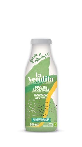 La Vendita Reiner Aloe Vera-Saft ohne Fruchtfleisch. Aloe Vera-Direktsaft Bio. 100 % biologischer Natursaft. Detox-Getränk in 0,5-Liter-Glasflasche von La Vendita