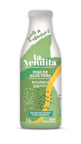 La Vendita Reiner Aloe Vera-Saft ohne Fruchtfleisch. Aloe Vera-Direktsaft Bio. 100 % biologischer Natursaft. Detox-Getränk in 1-Liter-Glasflasche von La Vendita