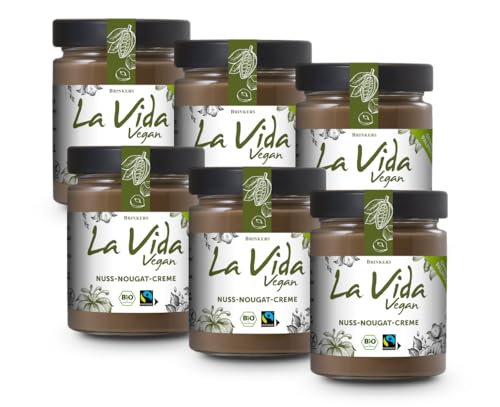 Brinkers La Vida Vegan Nuss-Nougatcreme 6 x 270 g, Ideal zum Frühstück aufs Brötchen, veganer Bio Brotaufstrich, glutenfrei und Palmölfrei von La Vida Vegan