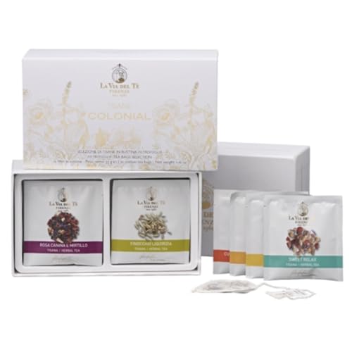 La via del tee - Kräutertee COLONIAL in Gold Geschenkbox - Sortierte Packung mit 12 Baumwollfiltern verziert mit Blumenmuster in Gold von La via del Tè Firenze