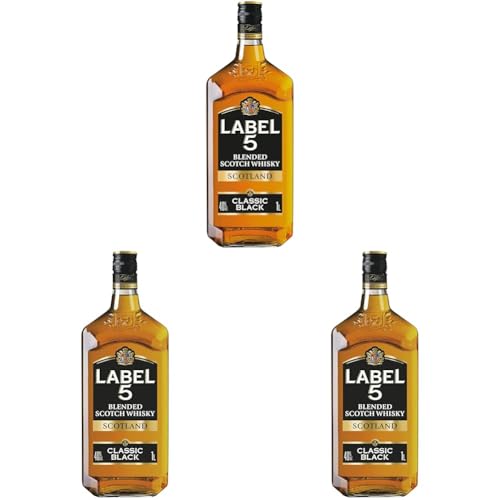 Label 5, Blended Whisky, 1L, rauchig - torfiges Aroma, mehrfacher Preisgewinner, gut zum Mischen geeignet (Packung mit 3) von Label 5