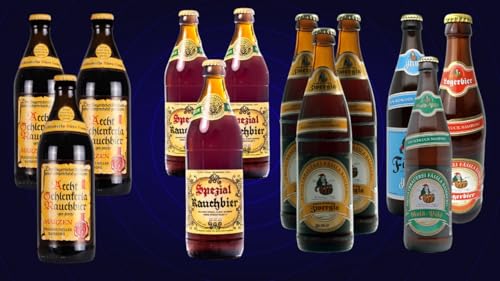 12er Bierpaket Schlenkerla Rauchbier – Bamberger Bier-Spezialitäten Set inkl. Biergartendeckel, 12 Flaschen á 0,5L, fränkische Braukunst für Bierliebhaber von Lädla Juice