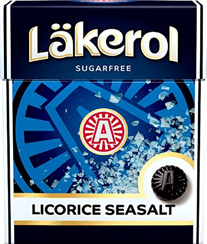 Läkerol Licorice Seasalt - Lakerol Lakritz Meersalz - Original Schwedisch Süßholzwurzel Zuckerfreier Stevia Pastillen Box 25g x 4 stck von LÄKEROL