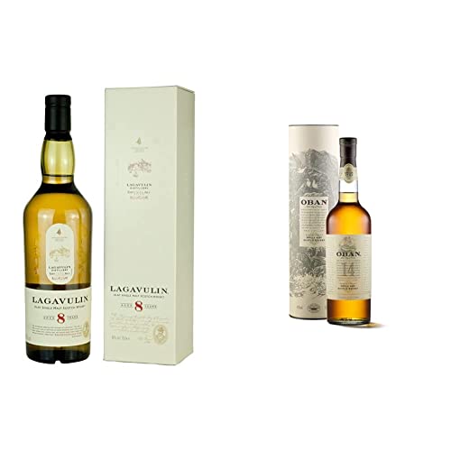 Lagavulin 8 Jahre | Single Malt Scotch Whisky | mit Geschenkverpackung | aromatischer Bestseller | handverlesen aus dem schottischen Islay | 48% vol | 700ml & Oban 14 Jahre | 40% vol | 700ml von Lagavulin