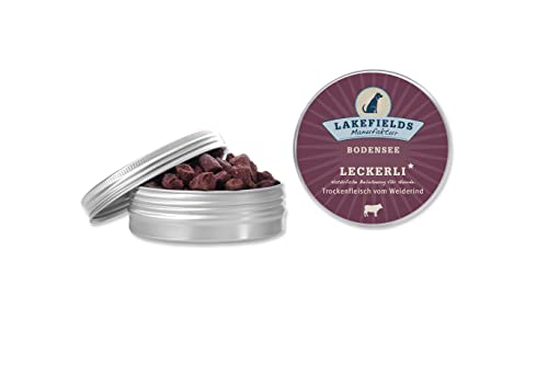 LAKEFIELDS Leckerli Trockenfleisch 50g Dose Rind – vom Weiderind - für Hunde – getreidefreier, gesunder Snack von Lakefields