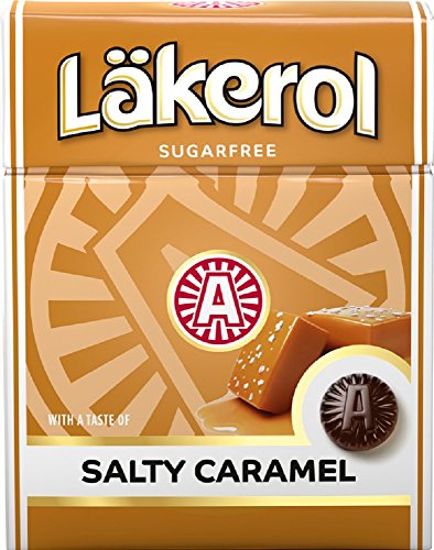 Läkerol (Lakerol) Salty Caramel - Original schwedische Zuckerfreie Lakritze, Salmiak, Pastillen, Tropfen, Dragees, Bonbons, Box, 25 g, 4er-Pack von LÄKEROL