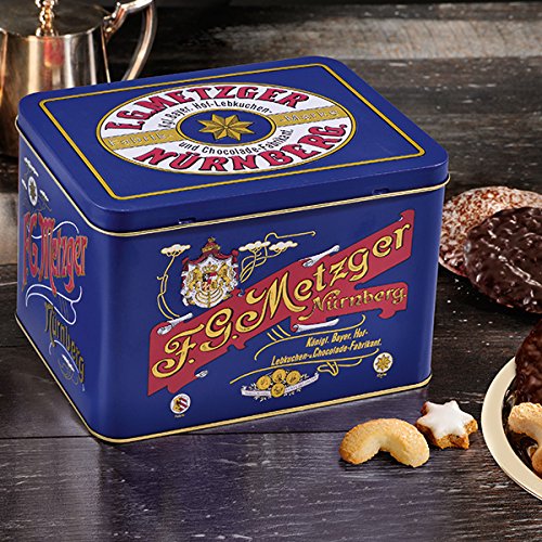 F.G. Metzger Metall Dose gefüllt mit leckeren 725 g Elisen Lebkuchen (Maße: 21 x 16 x 14 cm) aufwendig geprägte Dose ist ein absoluter Hingucker (1 Packung) von Lambertz