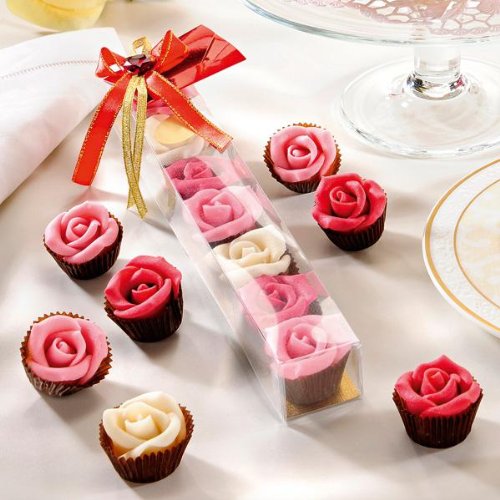 Handgefertigte Marzipan - Rosen 7 Stück = 90g (1 Packung) in Klarsichtverpackung mit Dekoschleife und Briefumschlag - Ideal zum Verschenken von Lambertz