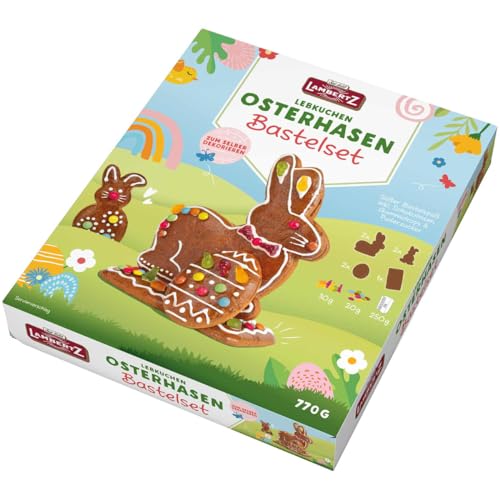 Lambertz Lebkuchen Osterhasen Bastelset (1x 770g) | Zum Selber Dekorieren| inkl. Schokolinsen, Gummidrops & Puderzucker von Lambertz