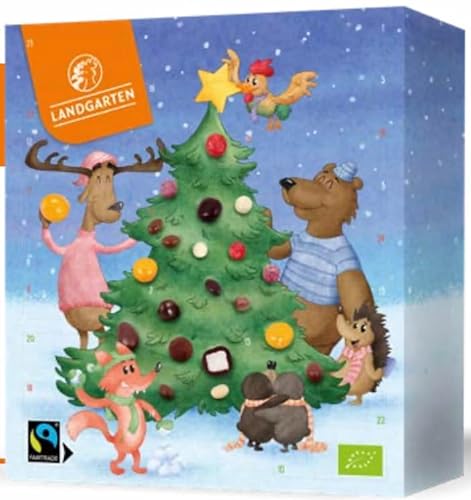 Landgarten Bio Adventskalender Schoko | 24 Schoko-Frucht-Nuss Kreationen | Bio | pflanzliches Protein | fettfrei geröstet | glutenfrei | Papierverpackung | 380g von Landgarten