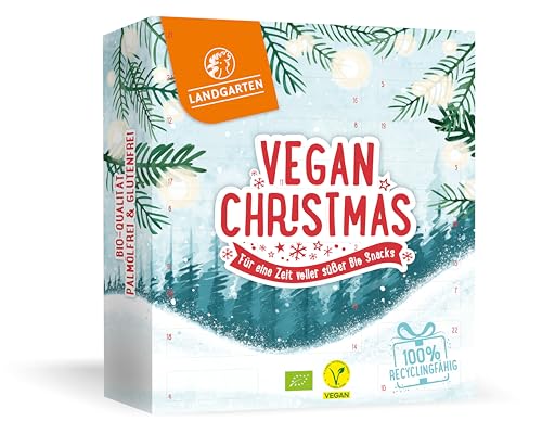 Landgarten Bio Fairtraide Adventskalender Vegan | 24 verschiedene Snacks pur, süß, gesalzen, schokoliert - knackige Nüsse, Nuss-Frucht-Mischungen | pflanzliches Protein | Papierverpackung | 380g von Landgarten