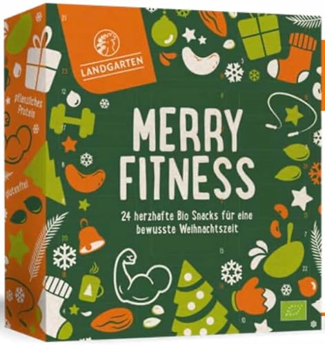 Landgarten Bio Fitness Adventskalender Herzhaft | 24 verschiedene Snacks aus Nüssen, herzhaft veredelten Saaten und Protein-Nuss-Mischungen | pflanzliches Protein| glutenfrei | 380g von Landgarten