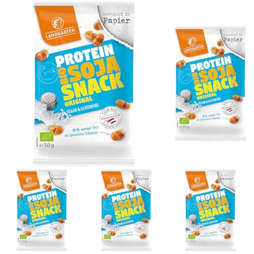 Landgarten Bio Protein Soja Snack Original | Proteinreicher Snack für unterwegs | 50 g (5er Pack) von Landgarten