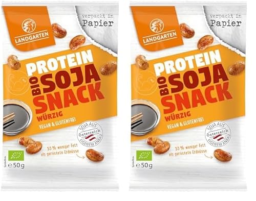 Landgarten Bio Soja Snack Würzig | Proteinreicher Snack für unterwegs | 50 g (2er Pack) von Landgarten