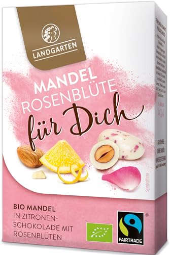 Landgarten | Mandel Rosenblüte für Dich, Mandeln in Bio Rosenblütenschokolade | 1er Pack (90g) von Landgarten