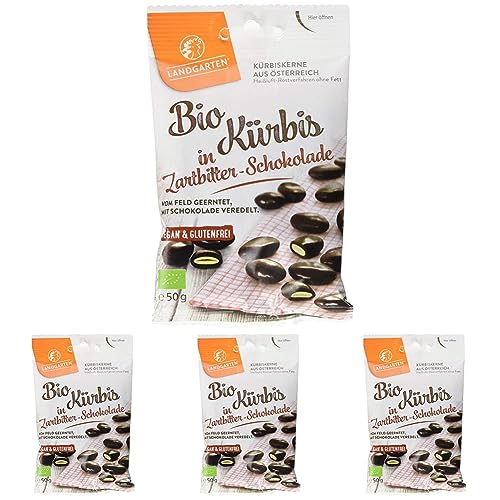 Landgarten | Vegane geröstete Kürbiskerne umhüllt von Zartbitterschokolade | 4er Pack (50g) von Landgarten