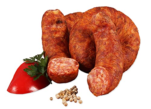 Scharfe Blonde, Halbfeste Brotzeitwurst im Naturdamm, 350g, 2 Ringe - Landmetzger Schiessl von Landmetzger Schiessl