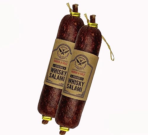 Original WHISKY SALAMI Doppelpack | 2x 130 Gramm | eigene Herstellung | Männergeschenk | mit schottischem Single Malt Whisky von Landmetzgerei Fauser Goelz