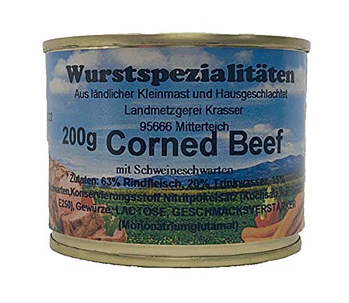 Corned Beef"63% feinstes Rindfleisch" 200g Wurstspezialität aus Bayern"ländlicher Kleinmast" von Landmetzgerei Krasser