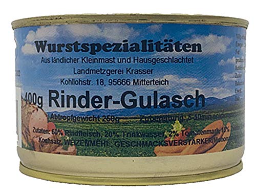 Rindergulasch 400g - Gulasch fix und fertig zubereitet - Fertigmenü aus ländlicher Kleinmast von Landmetzgerei Krasser