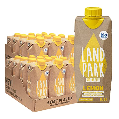 Doppelpack Landpark Bio-Erfrischungsgetränk Lemon, 24x0,5L Tetra Pak | natürliches Mineralwasser aus der Bio-Quelle mit Zitrone | zuckerfrei ohne Kohlensäure | Wasser mit Geschmack, To Go |pfandfrei von Landpark